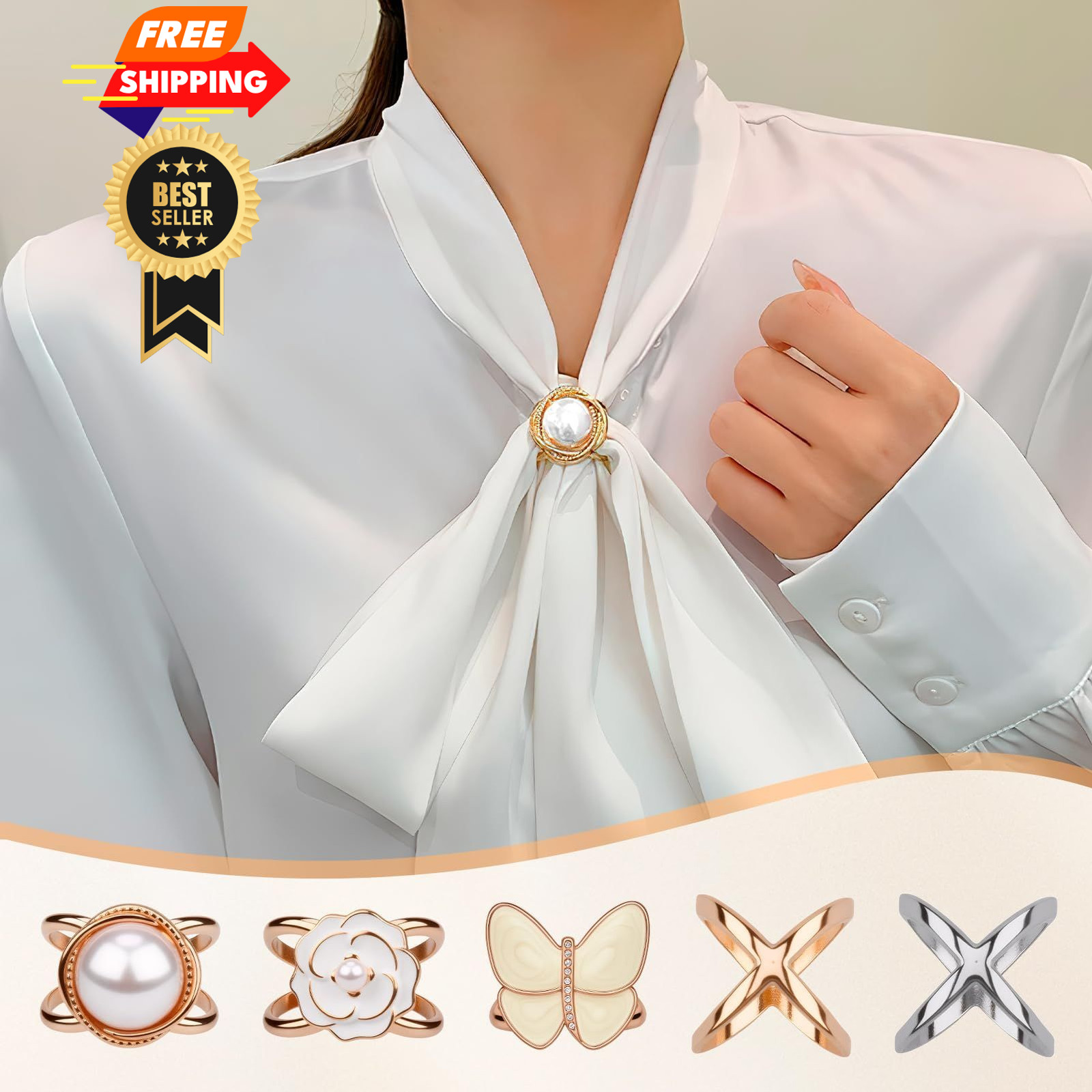 Bmpzery 5 Pcs Gold Scarf Ring,Five Style Rings and Slides Small, Gold-5