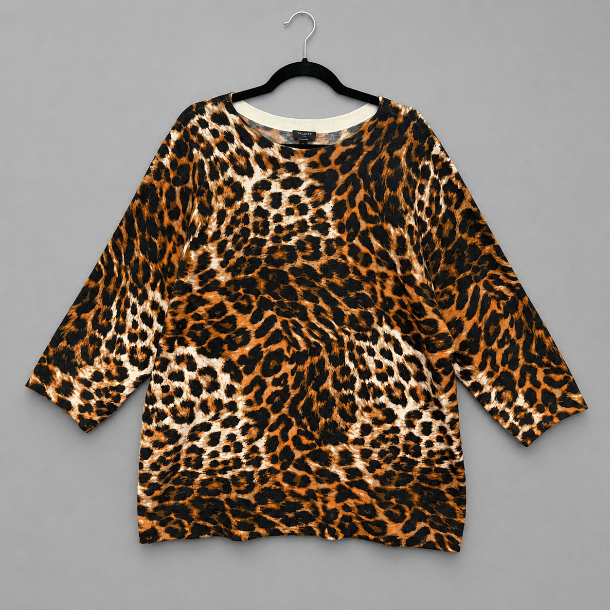 Talbots Sweater Womens 3X Brown Leopard Print Pure Cashmere Pullover