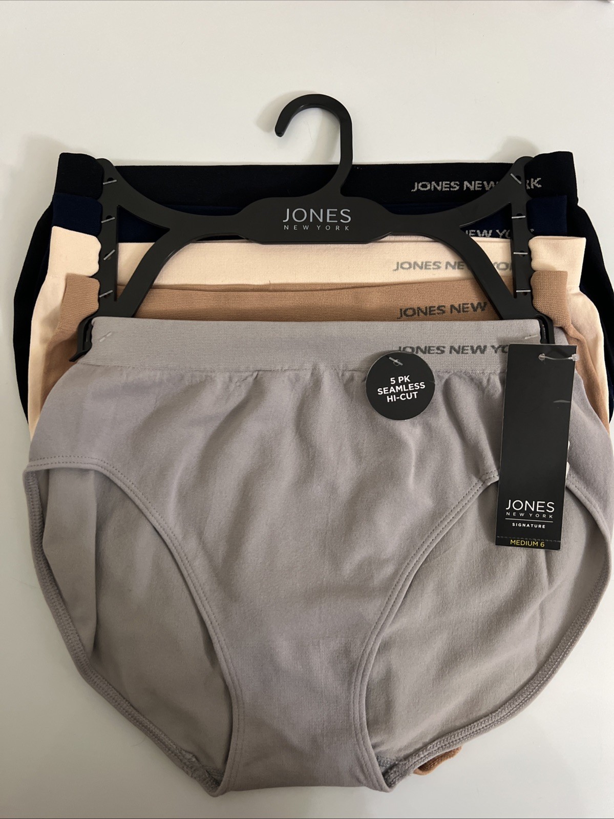 JONES NEW YORK 5pk Seamless Hi-Cut Brief Panties Soft Stretch Neural Colors M(6)