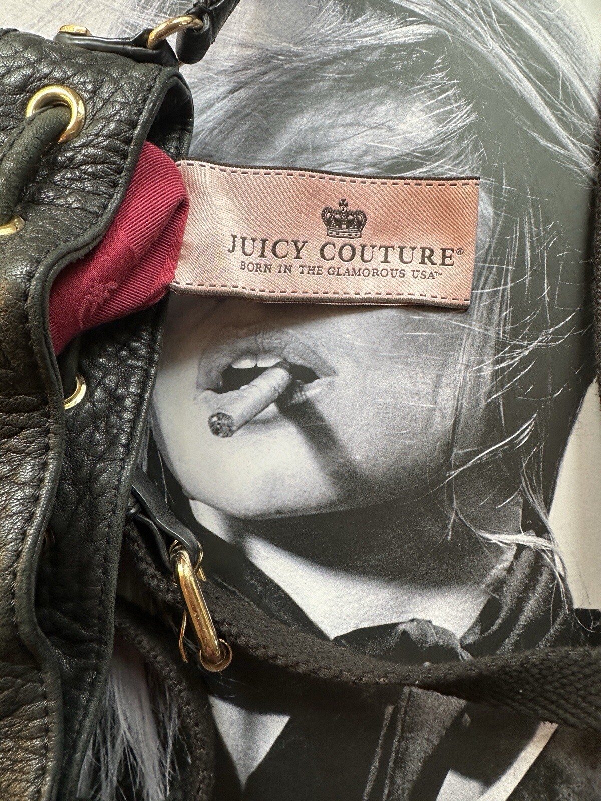 Iconic Y2K JUICY COUTURE Black LEATHER CROSSBODY SHOULDER BAG PURSE