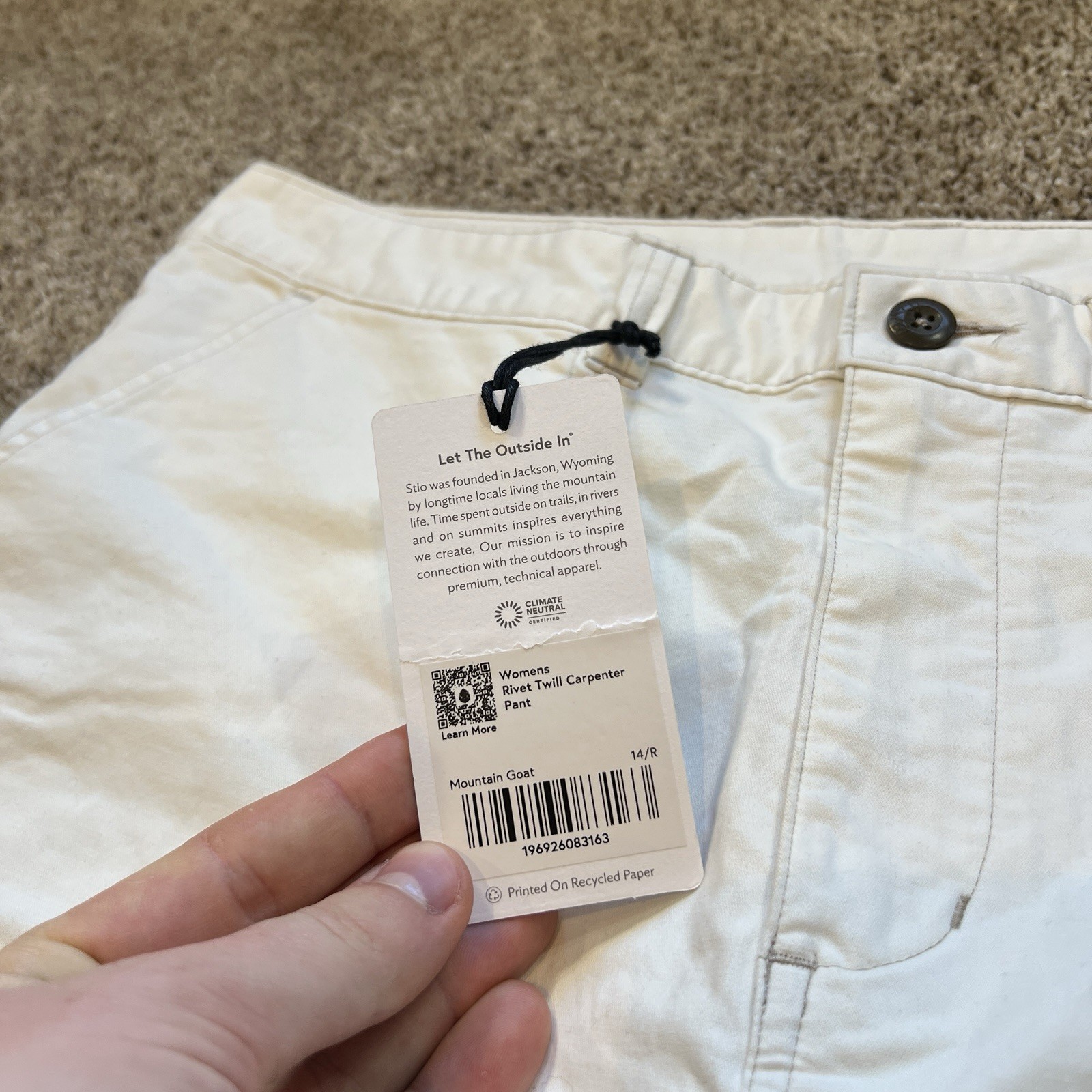 NWT Woman’s 14 Stio Rivet Twill Carpenter Pants Light Ivory Double Knee