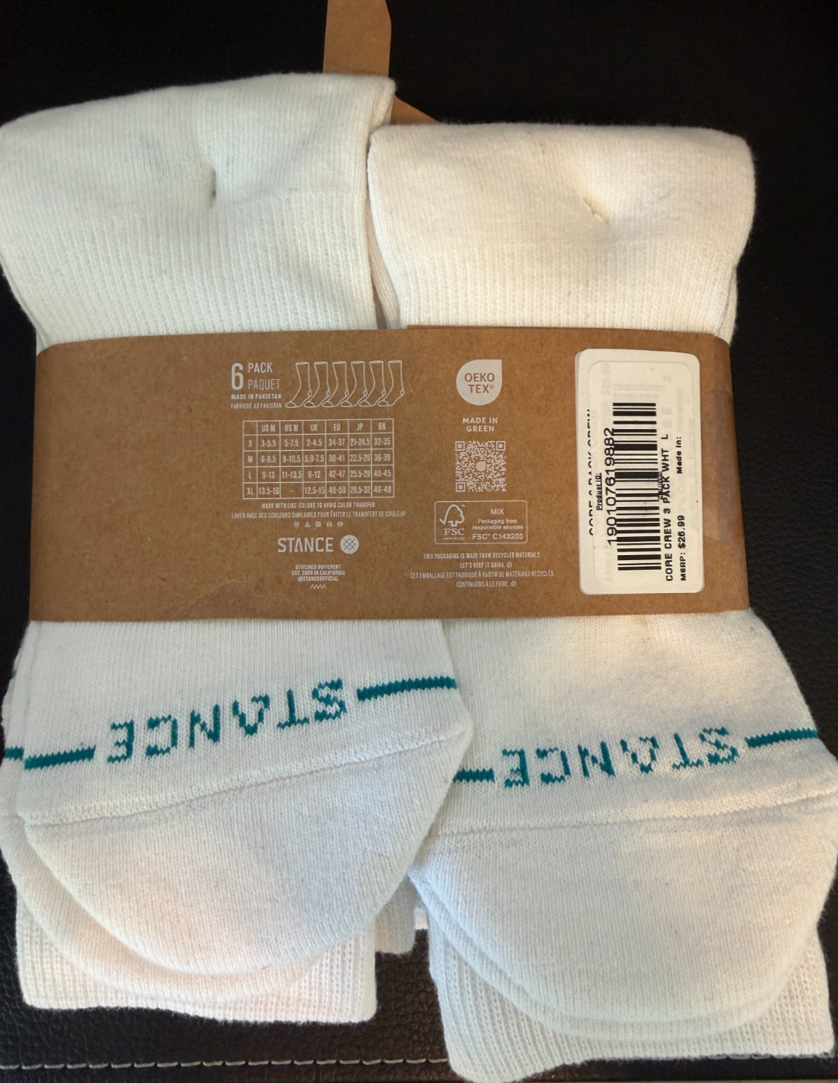 Stance Core Crew Socks 6-Pairs | Large | Men’s 11-13.5 Women’s 9-13 | New w/Tags