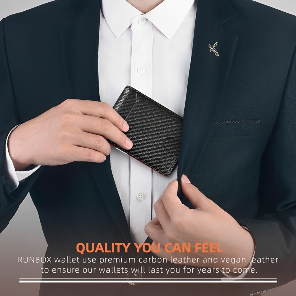 Men’s Slim PopUp Bifold Carbon Fiber Wallet, RFID Blocking, Money Clip, Men Gift