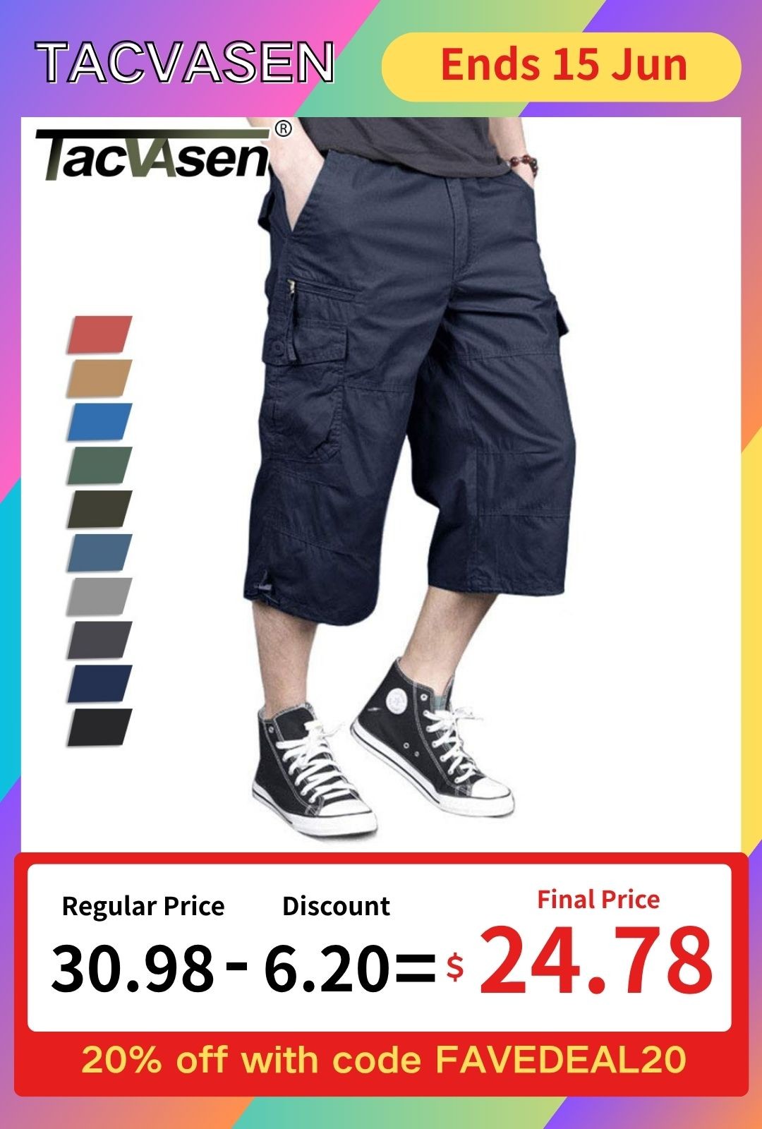 Men’s Capri Shorts Long Cargo Shorts Below Knee Shorts 3/4 Cotton Casual Shorts