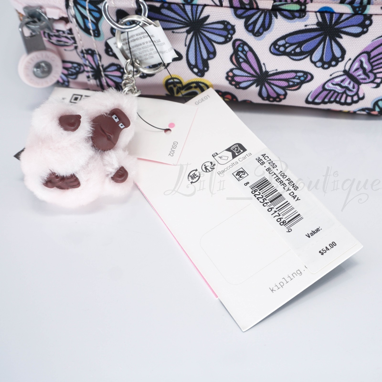 Kipling 100 Pens Case Pencil Accessory Box Polyester AC7252 Butterfly Day Multi