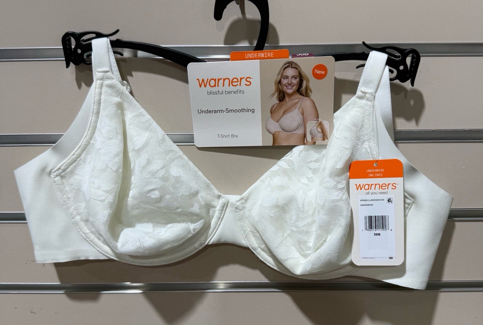 NWT Warners Blissful Benefits Underarm Smoothing T-Shirt Bra Beige Or White