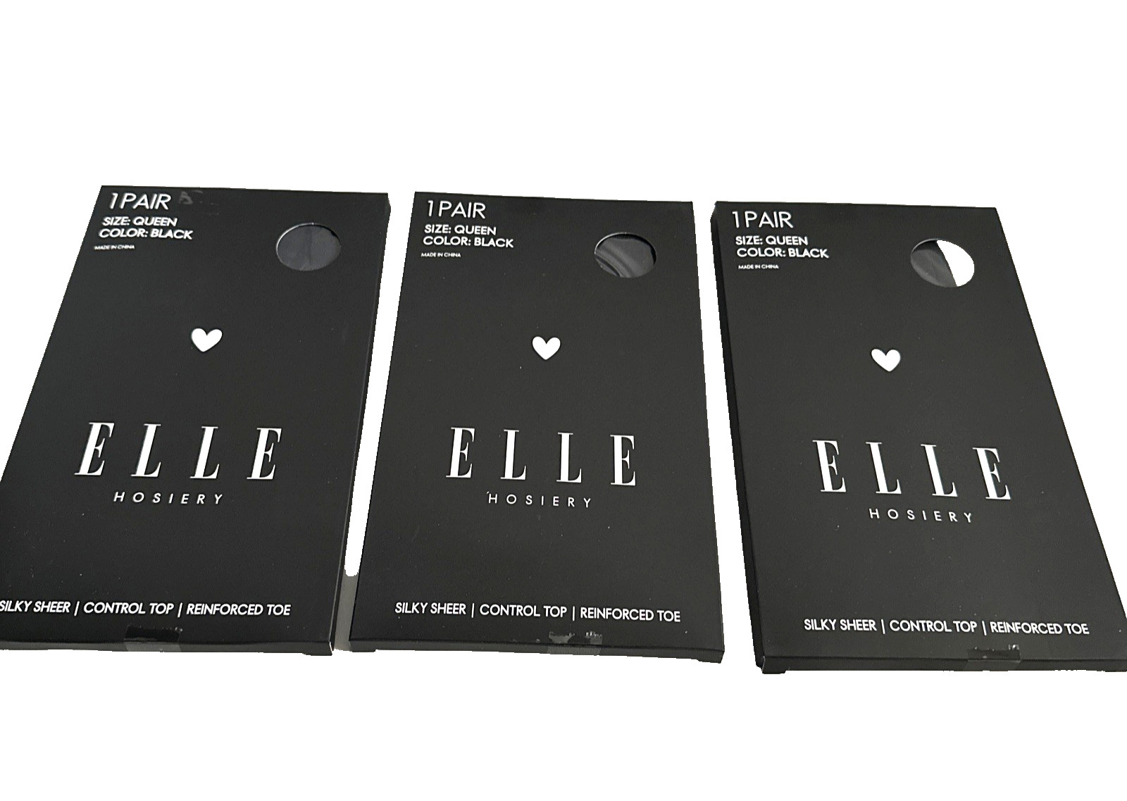 ELLE Queen Size Pantyhose Black Silky Sheer Control Top 100% Nylon Lot of 3