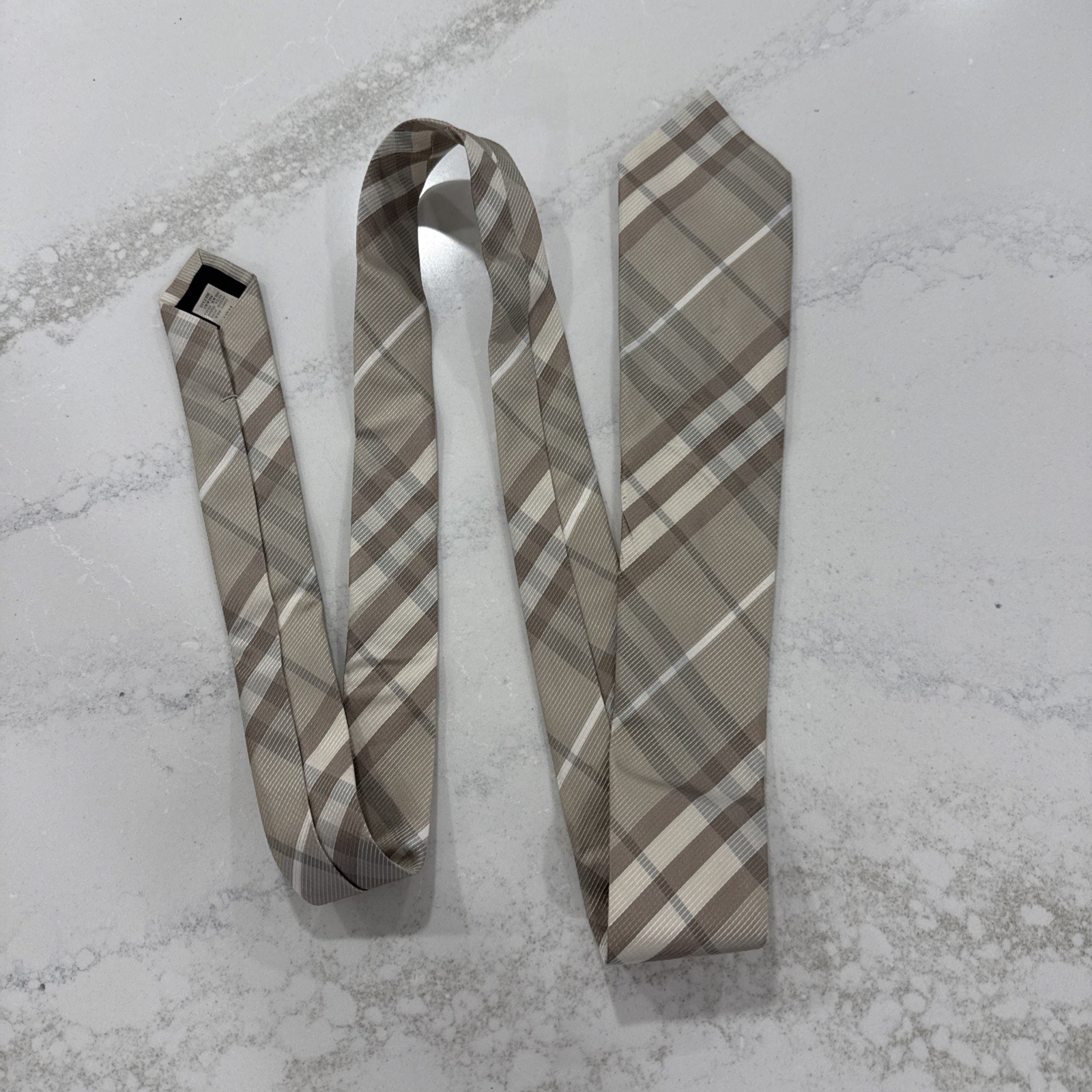 Burberry Tie Check Beige White Tartan Plaid Classic Vintage London