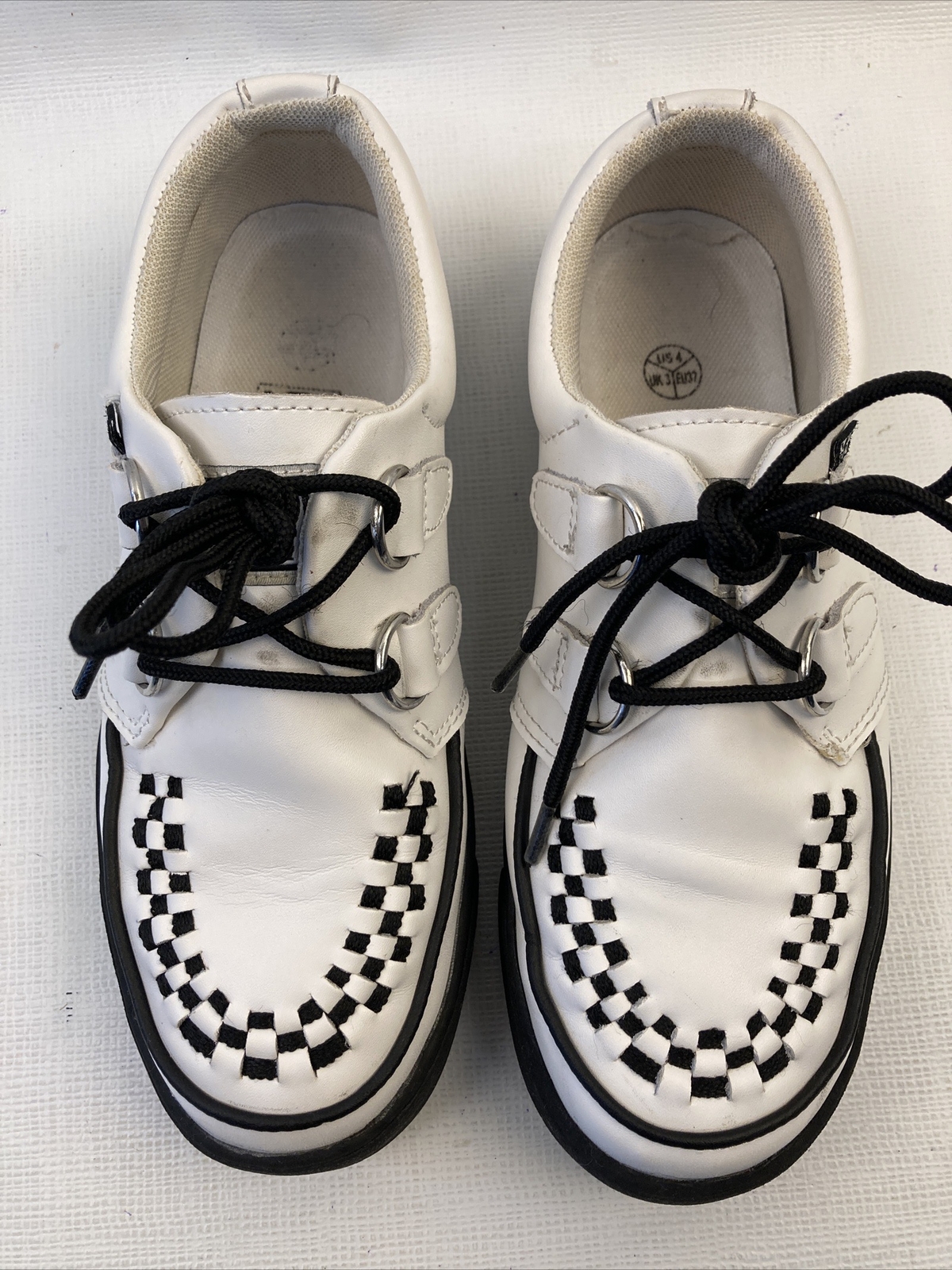 White W/ Black Leather Creepers US Men 4 Women-6 M T.U.K. EUC A6063/FM2047