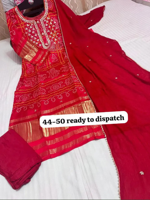 Premium Pure Gajji silk kurti with inner attached with Pure chinon silk Dupatta