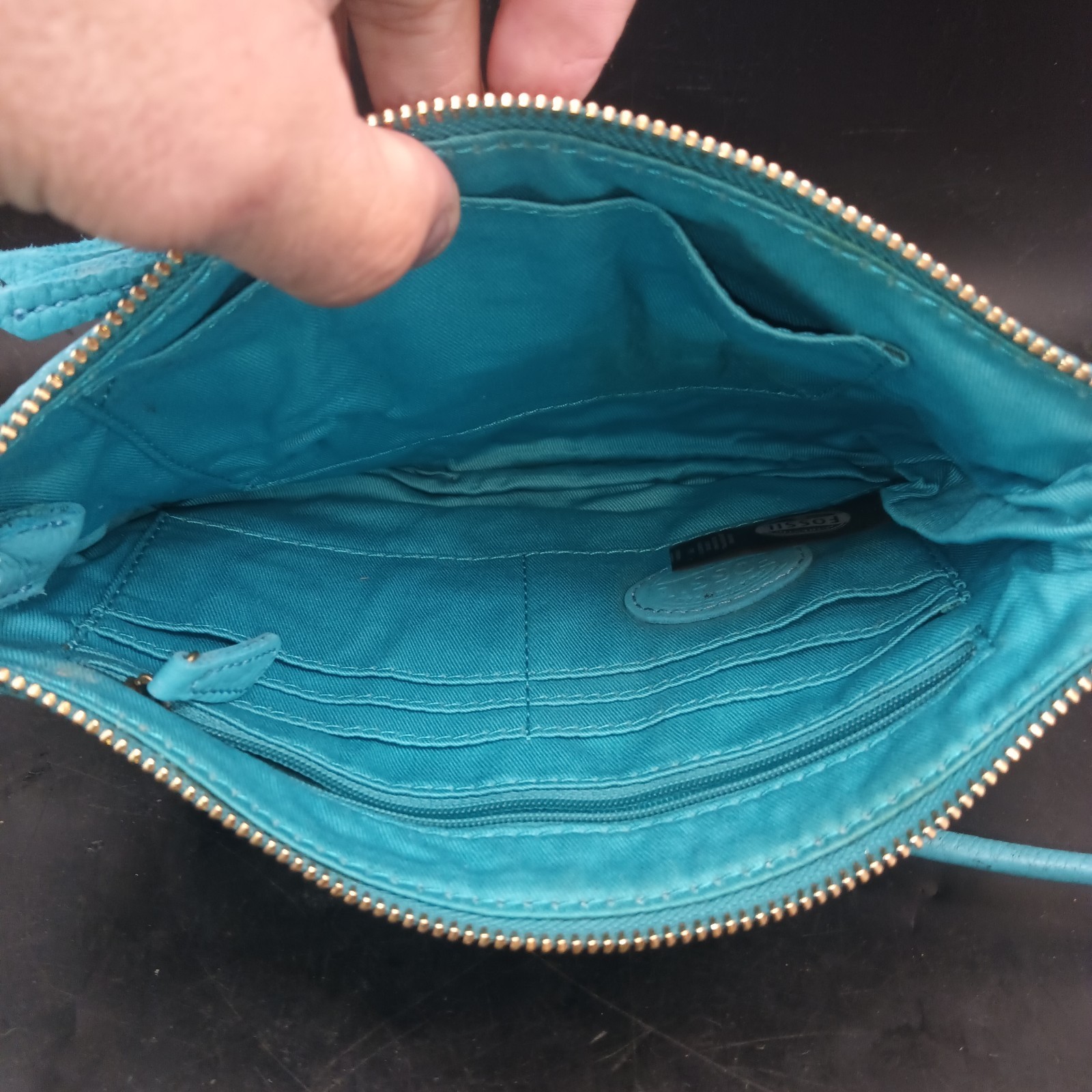 Fossil Tidal Blue “Erin” Leather Crossbody Messenger Bag Purse