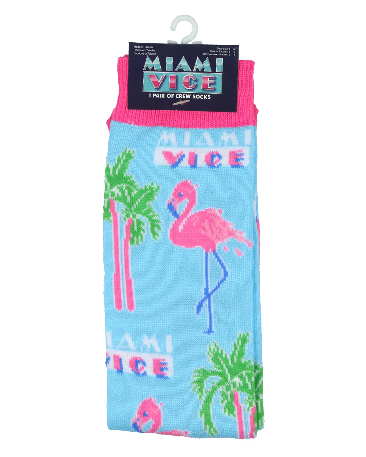 Miami Vice Socks Men’s Flamingos and Palms All Over Design Crew Socks
