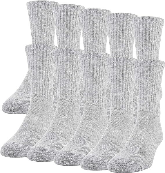 3-12 Pairs Mens Gray Solid Sports Athletic Work Crew Socks Cotton Size 10-13