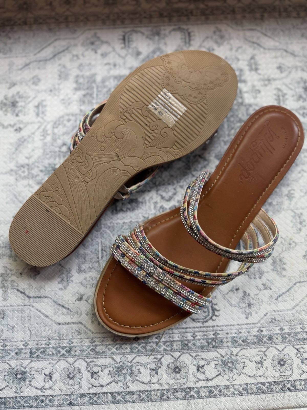 Jellypop Women’s Size 11 Brown Multicolor Beaded Strap Slide Sandals