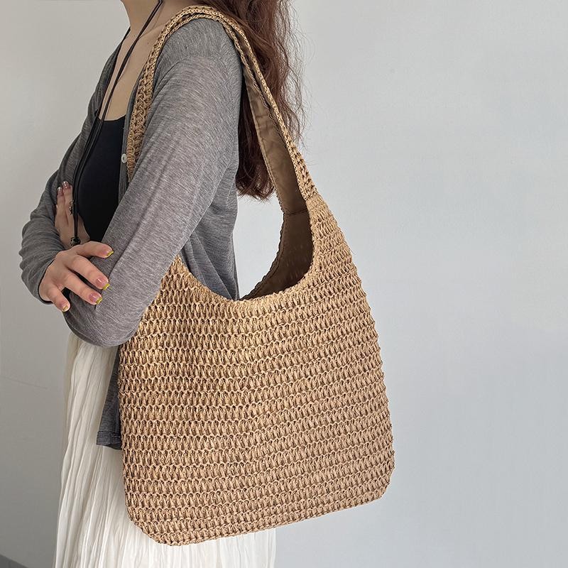 Women Straw Shoulder Bag Women Summer Beach Tote Casual Travel Handbag