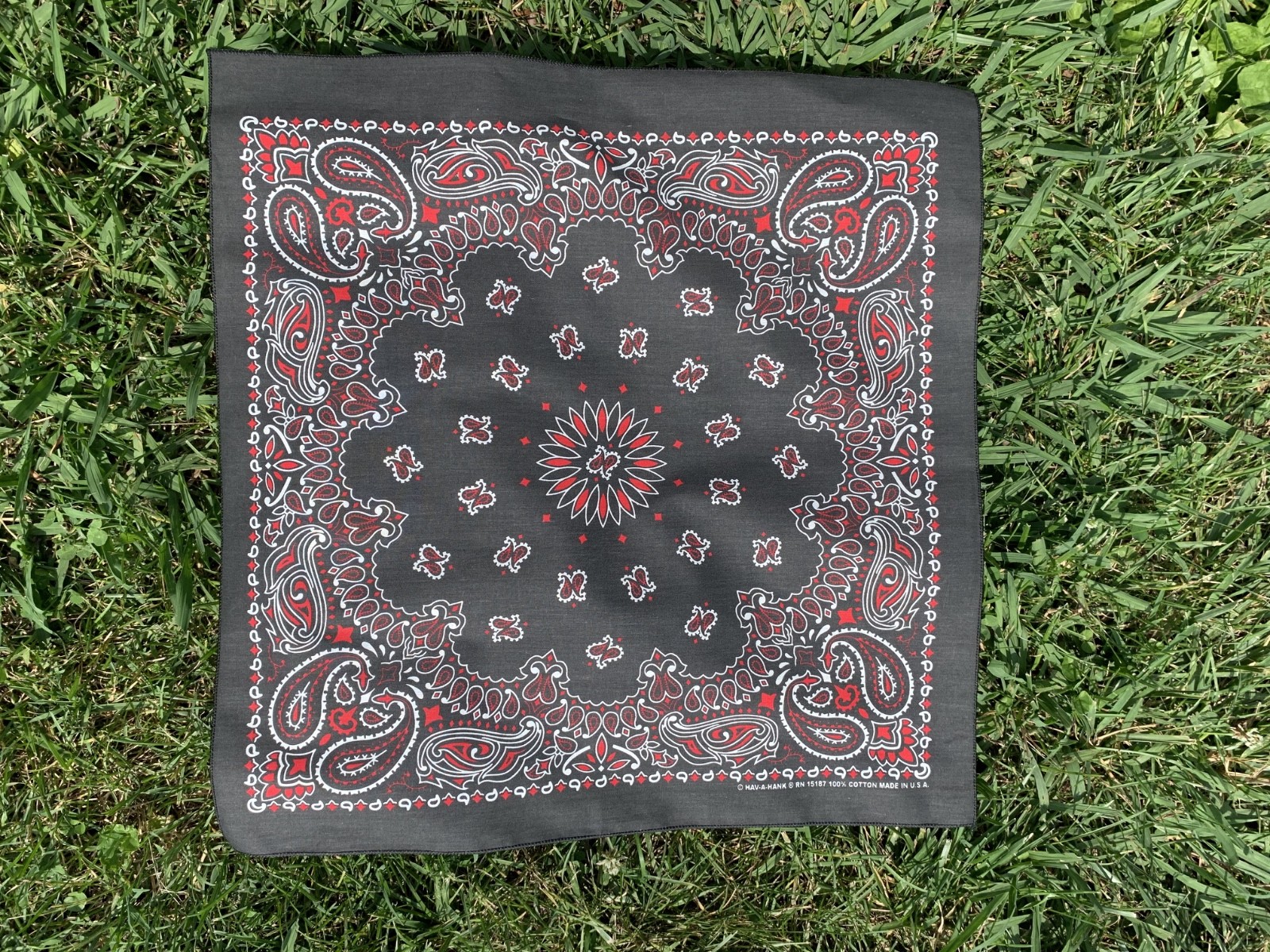 Black Red Paisley Approx. 22″x22″ Bandanna USA Made 100% Cotton Biker