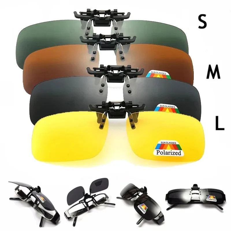 4 Color Grey Lenses Polarized Sunglasses Clip on Flip up UV 380 Driving Fishing