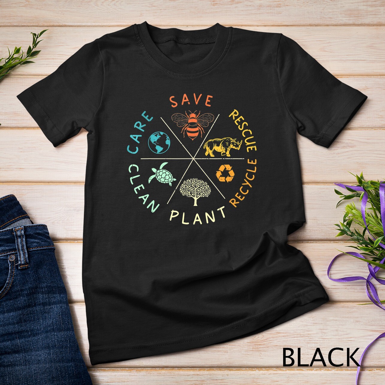 Save Bees Rescue Animals Recycle Plastic Earth Day Vintage Unisex T-shirt