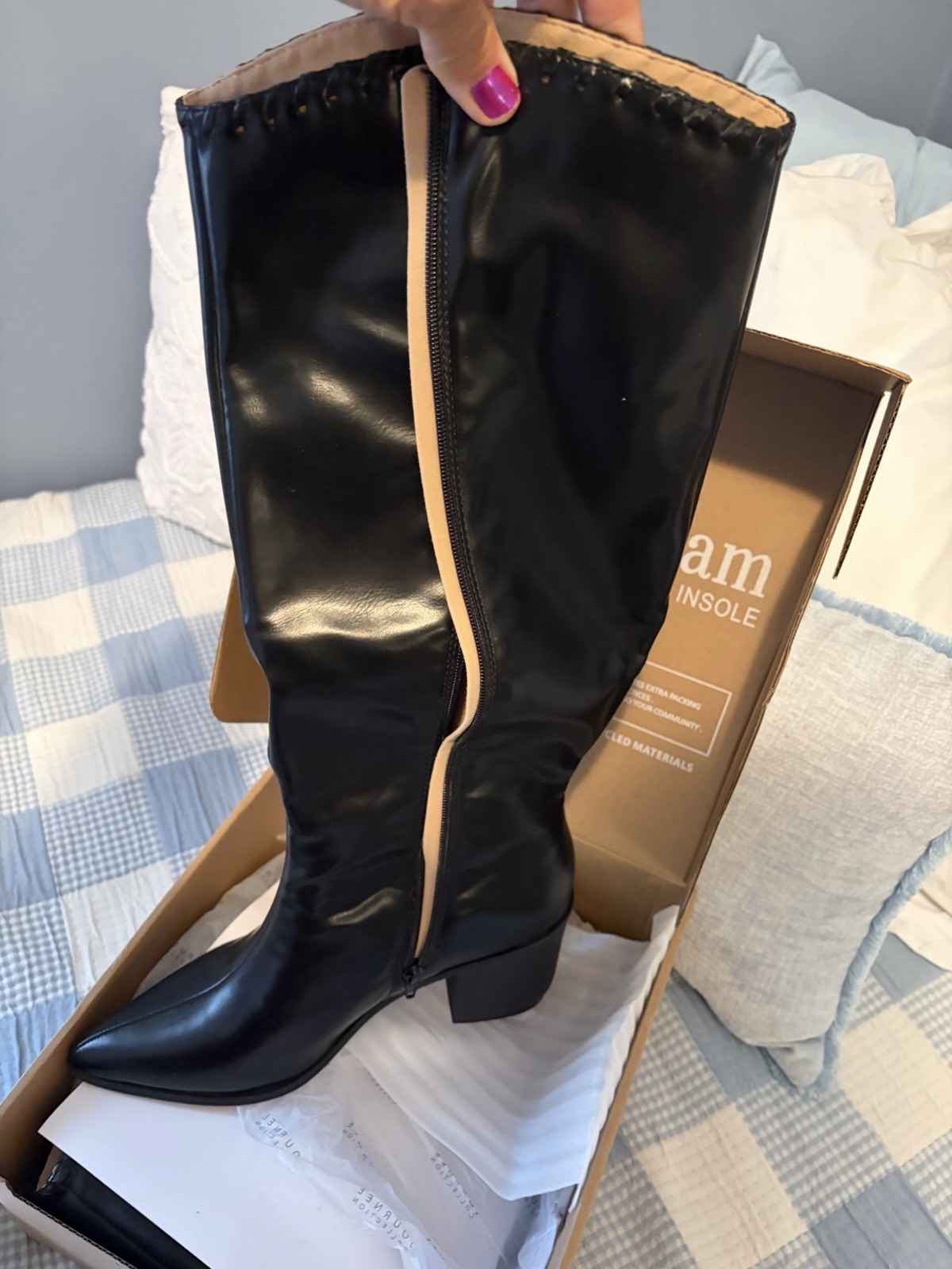 Women’s Leather Black Tall Boots – Journey Collection Pointed Toe – Size 10W