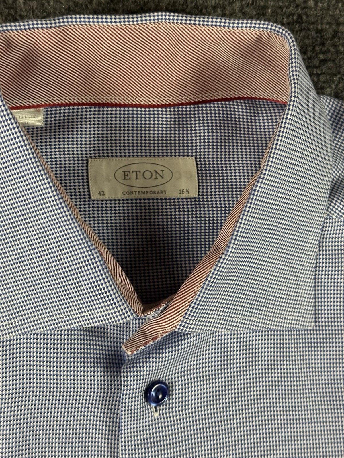 Eton Contemporary Dress Shirt Mens 16.5 42 Blue Red Cuff Houndstooth Career