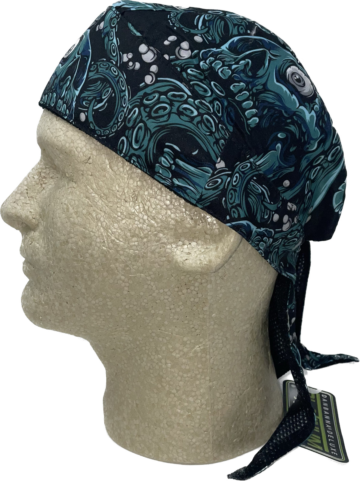 Platinum Durag Doo Rag Skull Cap Sweatband Biker Da Kraken Teal Blue Black White