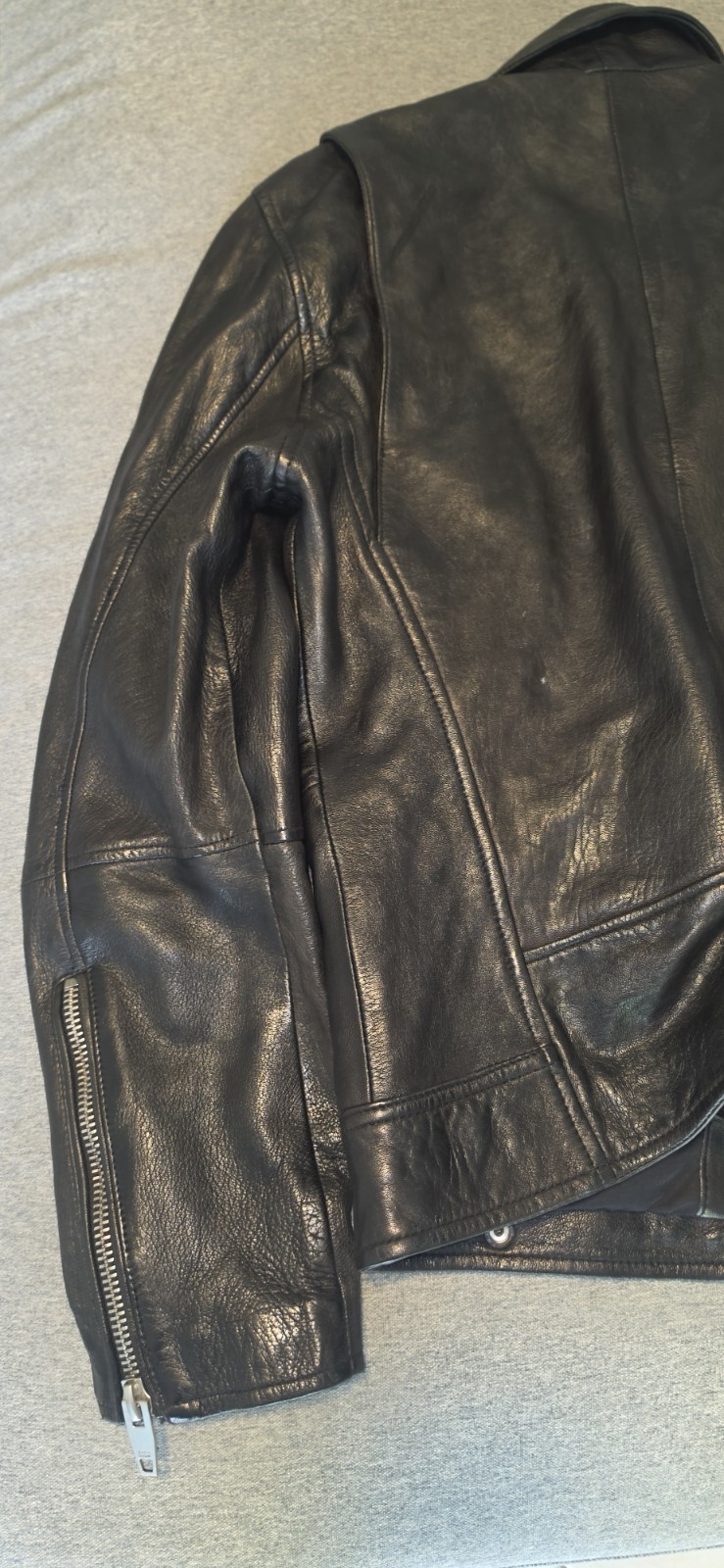 ZARA Men’s Black Biker Jacket Leather Size M Full Zip Button Pockets Short