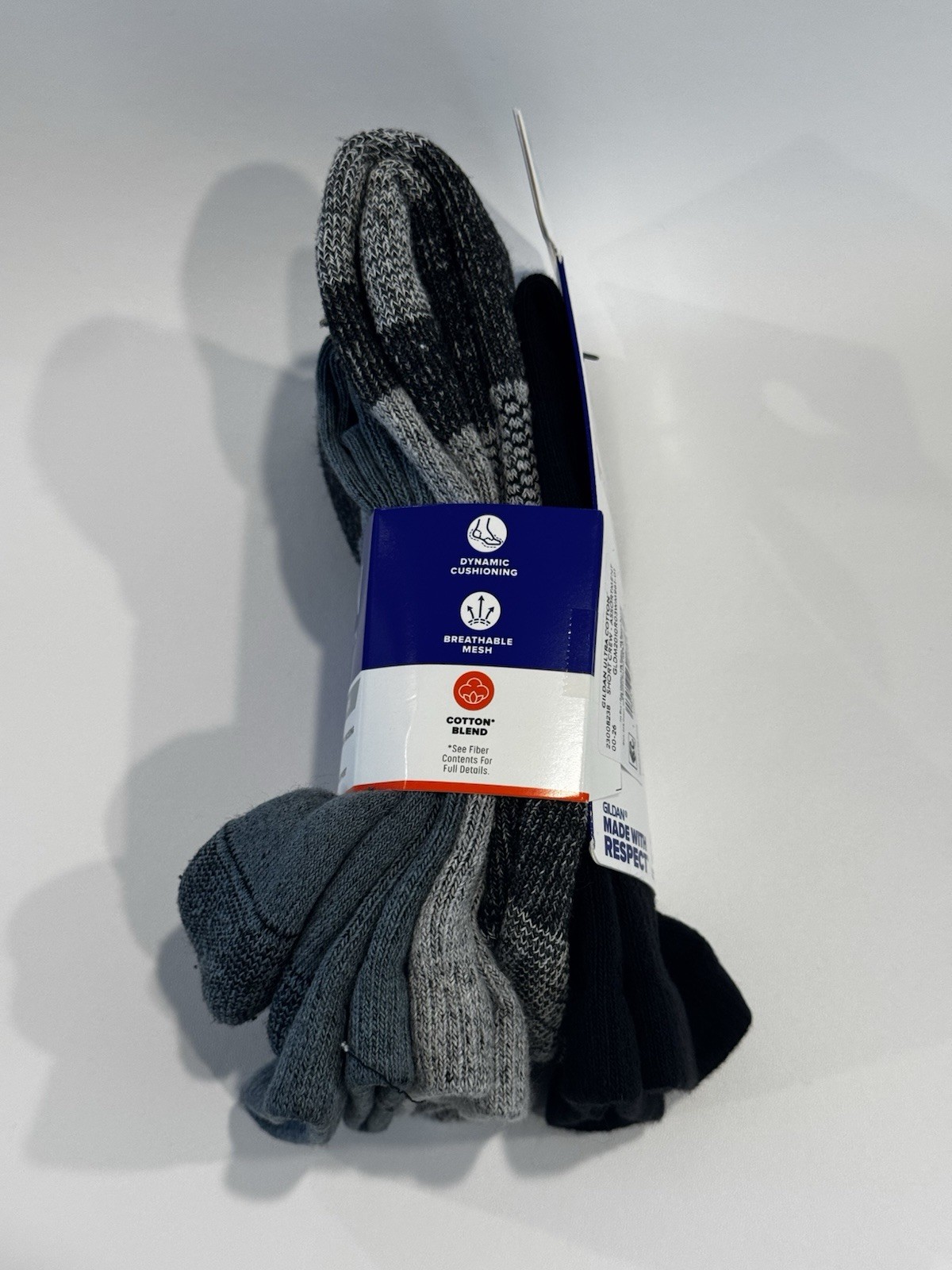 Gildan Ultra Cotton Men’s Cushioned Moisture Wicking Crew Socks 3 Pr 6-12