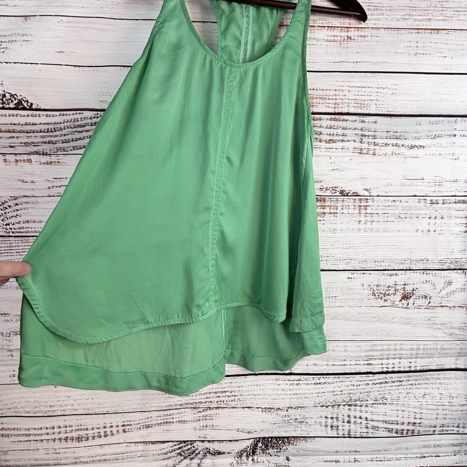 Espaco Green Tank Top S Trapeze Silky Minimalist Boho Racer Back Avant Garde