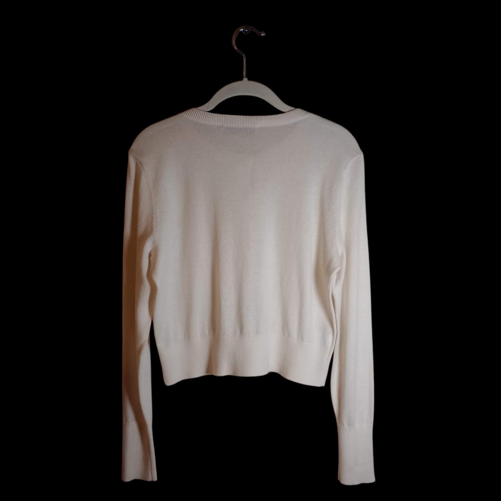 LOFT Ivory Cropped Button Up Long Sleeve 100% Cotton Cardigan Sweater Sz Small