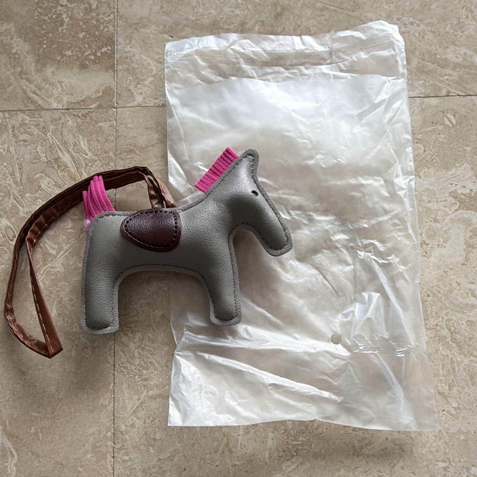 Leather Horse Animal Key Chain Bag Charm Gray Pink Brown for Women