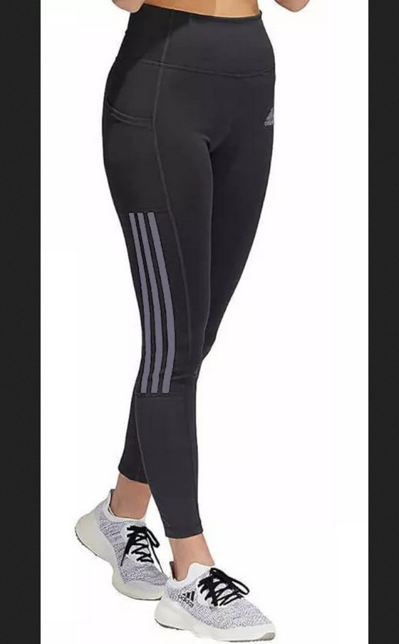 Adidas Womens Medium 3 Gray Stripe 7/8 Leggings – Black
