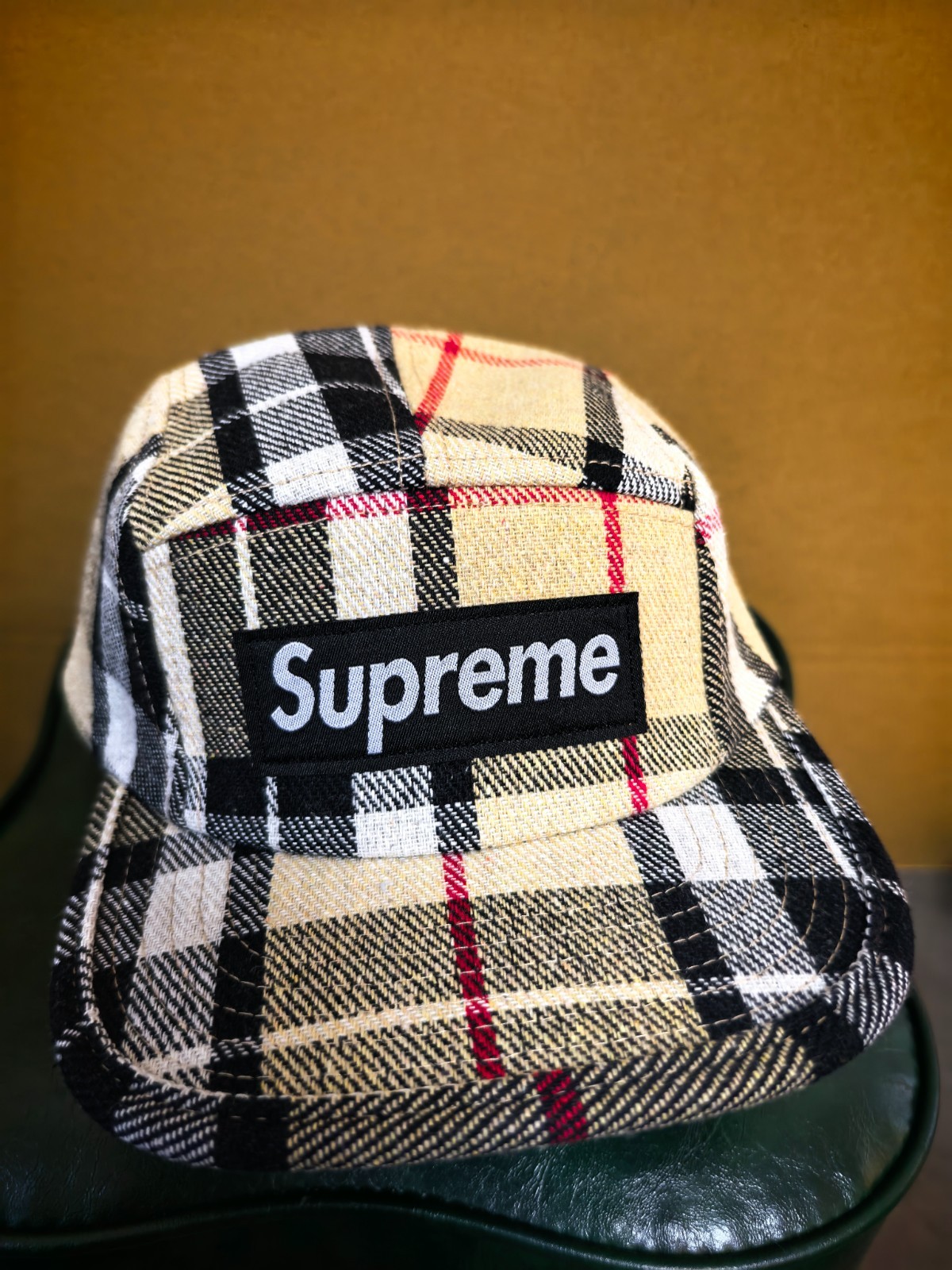 Supreme Beige Plaid Camping Cap Outdoor Sports Leisure Adjustable Baseball Cap
