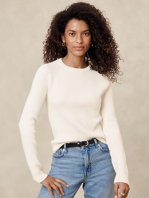 BANANA REPUBLIC Ribbed Crew-Neck Pullover Sweater XS Minimalist Snow Day NWT