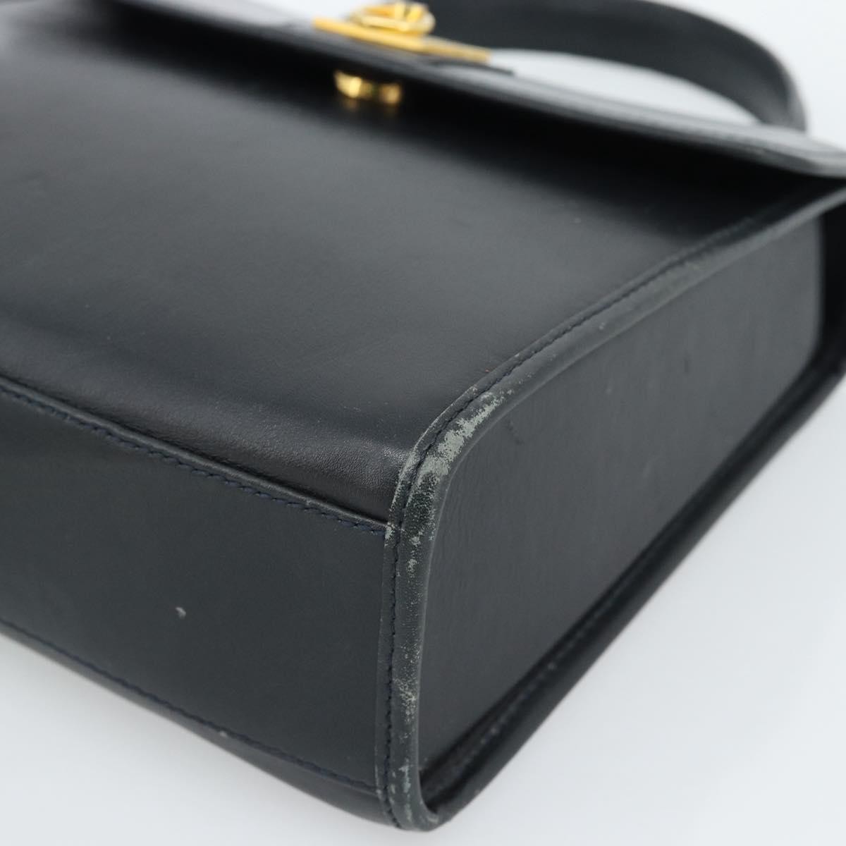 CELINE Hand Bag Leather Black Gold Auth 185125