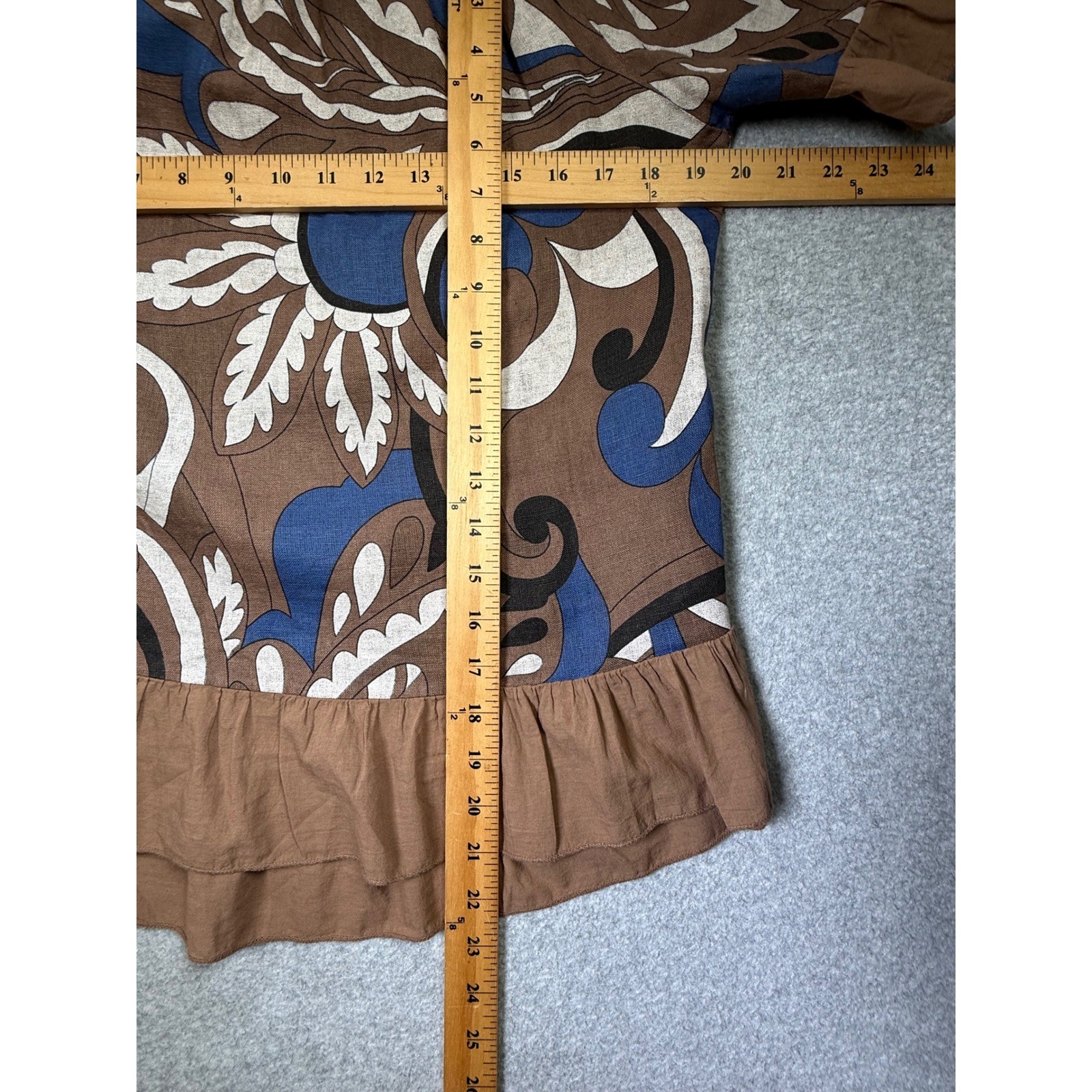 Terzo Millennio Blouse Women Small Brown Abstract Paisley Ruffle Linen Italy