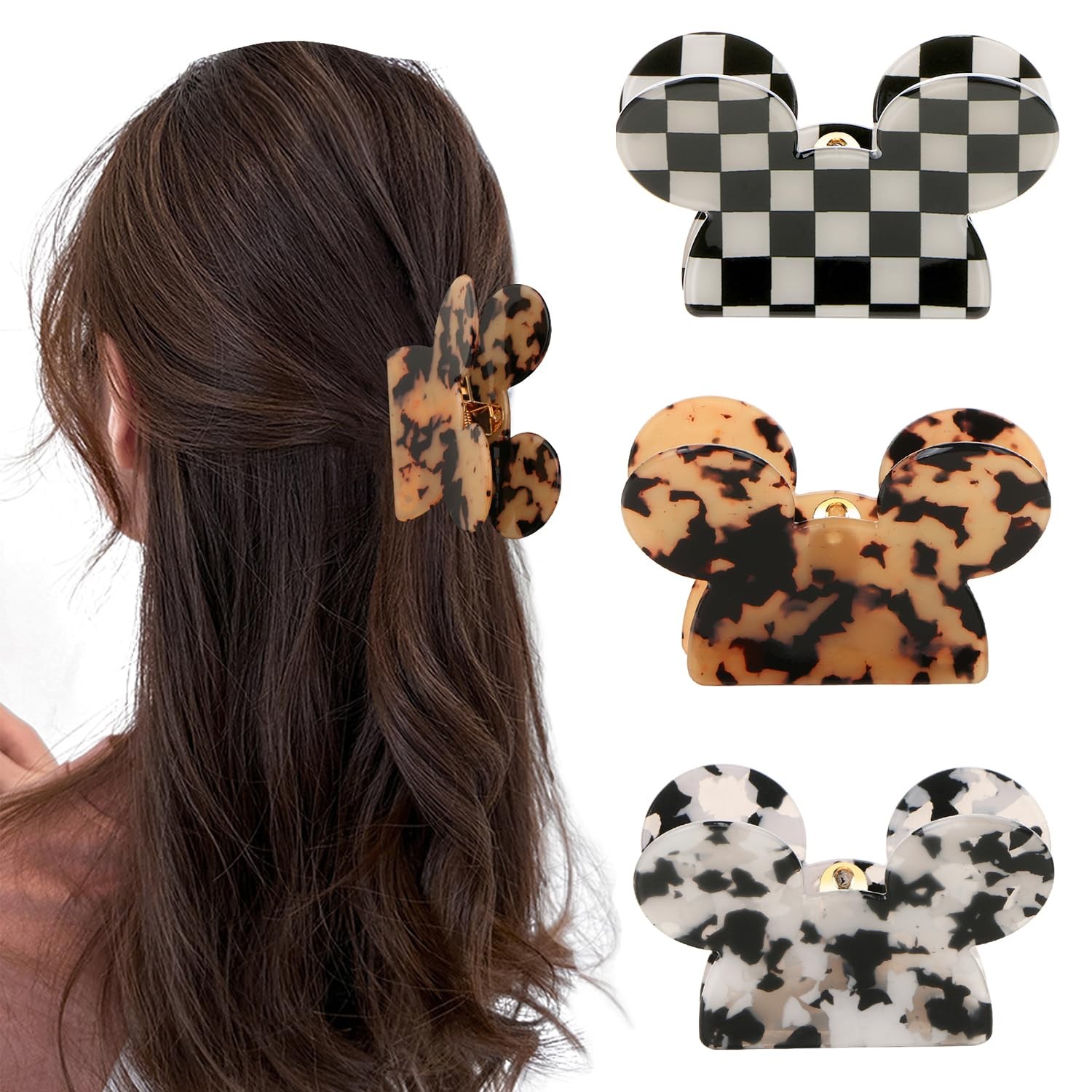 3Pcs Mouse Head Hair Claw Clips, BENOSPACE Acrylic Lady Bear Clips for…