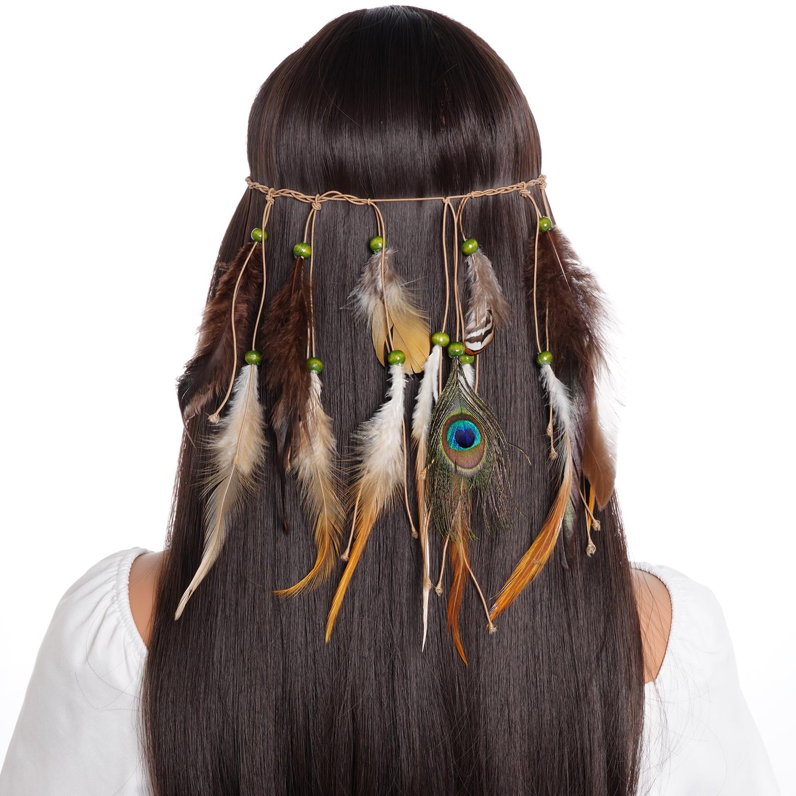 obmwang Indian Feather Headband Native American One Size, As Picture Show