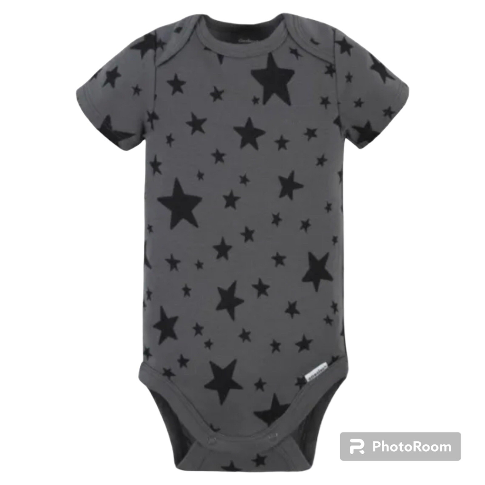 Gerber Baby Boy Bodysuit 6-9M – Gray Short Sleeve with Black Star Print