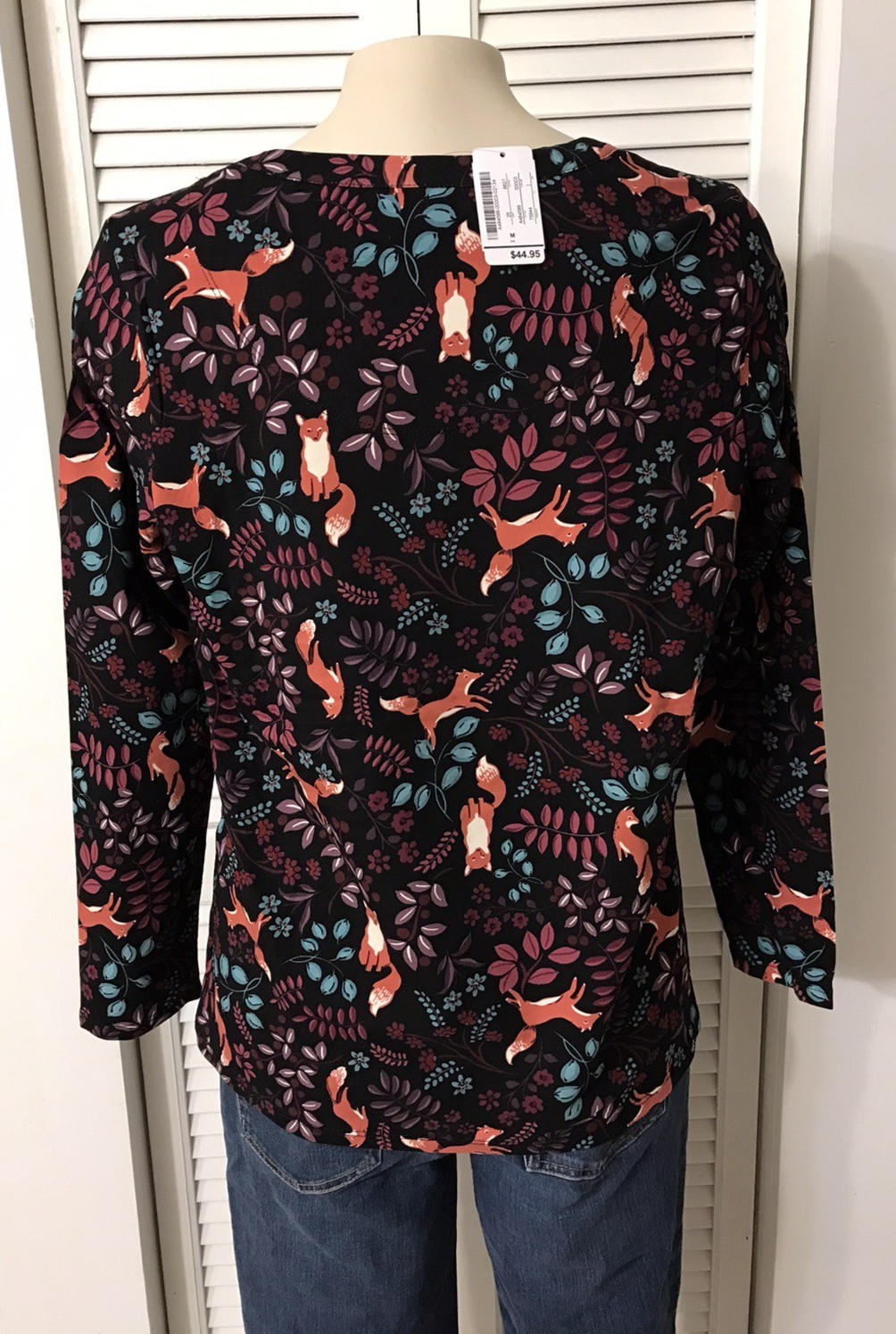 Christopher & Banks Women’s Sz XL All-Over Fox Print Long Sleeve Top NWT $44.95
