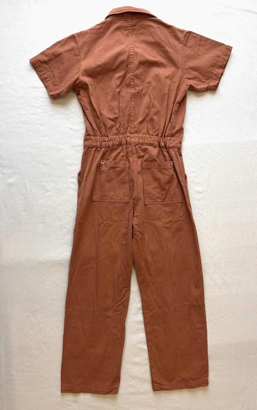 Big Bud Press Orange Rust Short Sleeve Jumpsuit M Pockets Elastic Waist Cotton