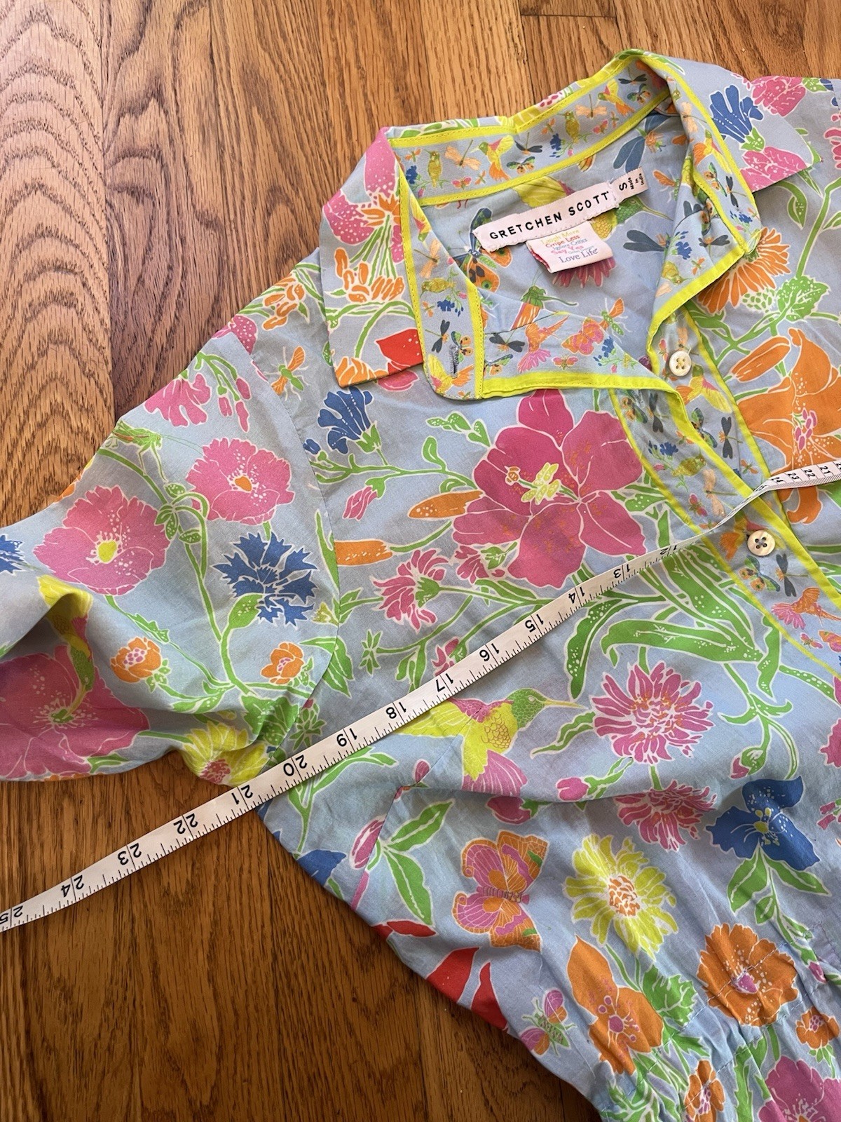Gretchen Scott Hummingbird Heaven Cotton Shirt Dress – Dragonfly Floral Small
