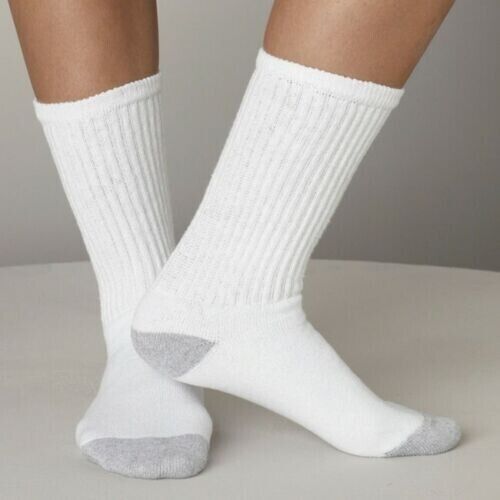 12 Pairs Men’s Women White Crew Sports Cotton Socks Long Size 9-11, 10-13
