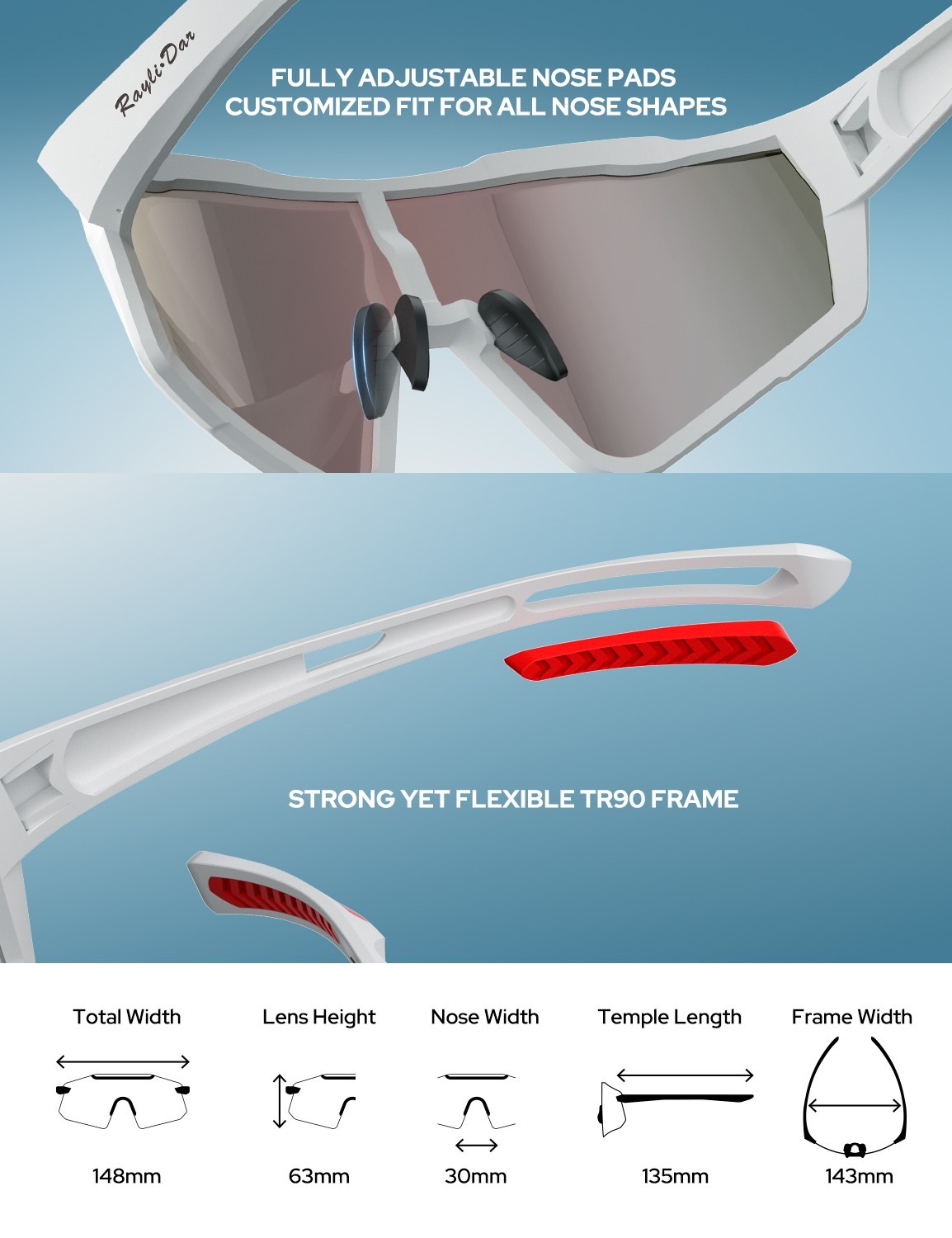 Rayli.Dar Polarized Sports Sunglasses for Men & Women UV400 TAC HD Lenses, Ultra