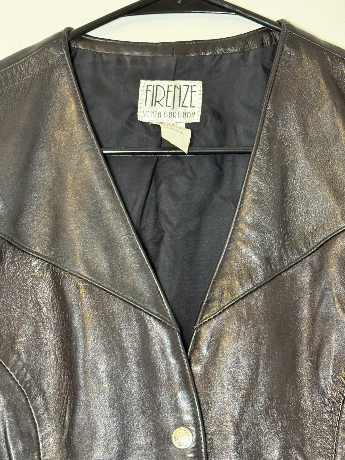 VTG 80s 90s Firenze Santa Barbara Black Leather Vest Moto Goth USA Small