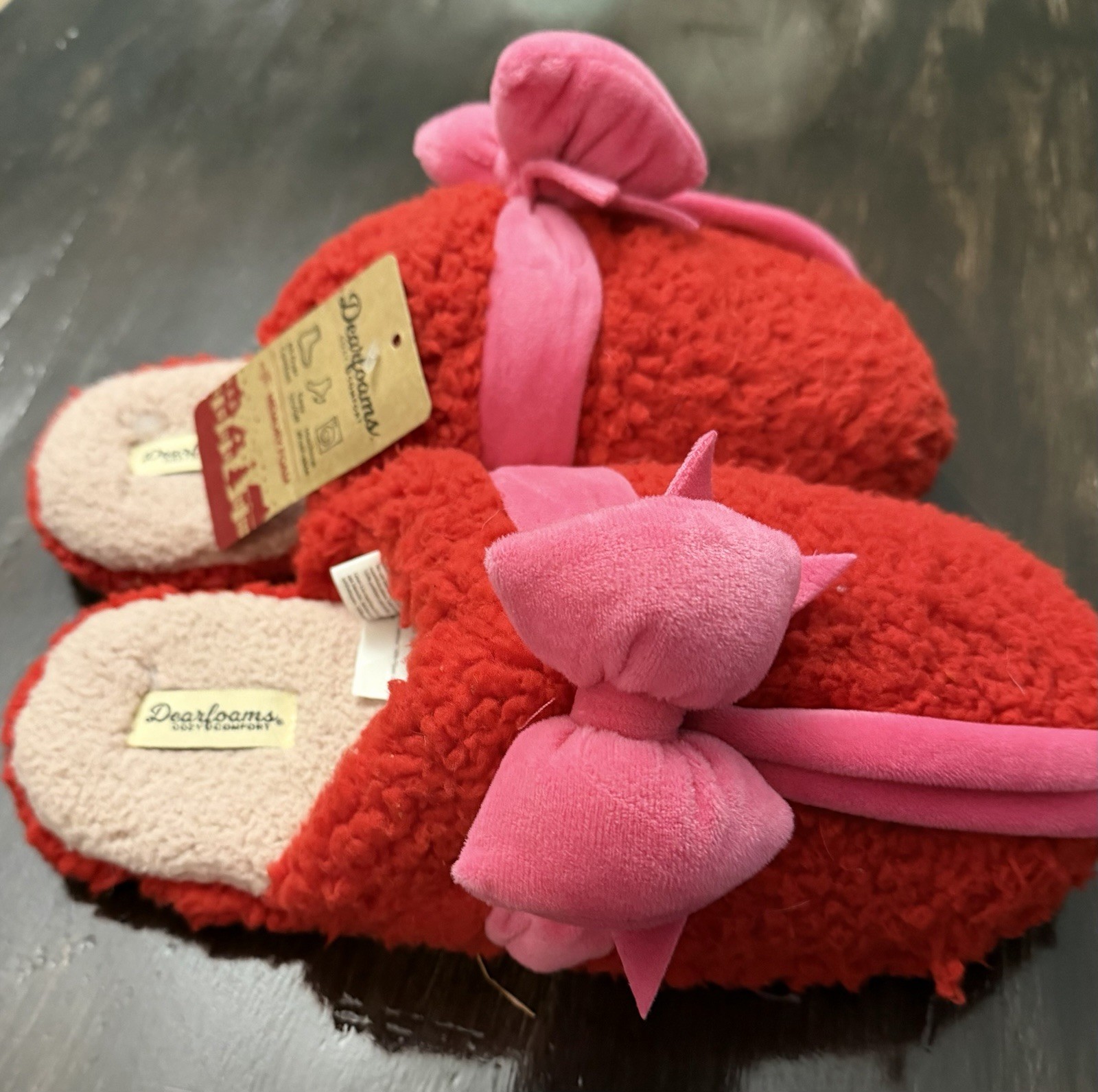 Dearfoams WD Present Slip Memory Foam Machine Washable Bow Slippers W 11-12