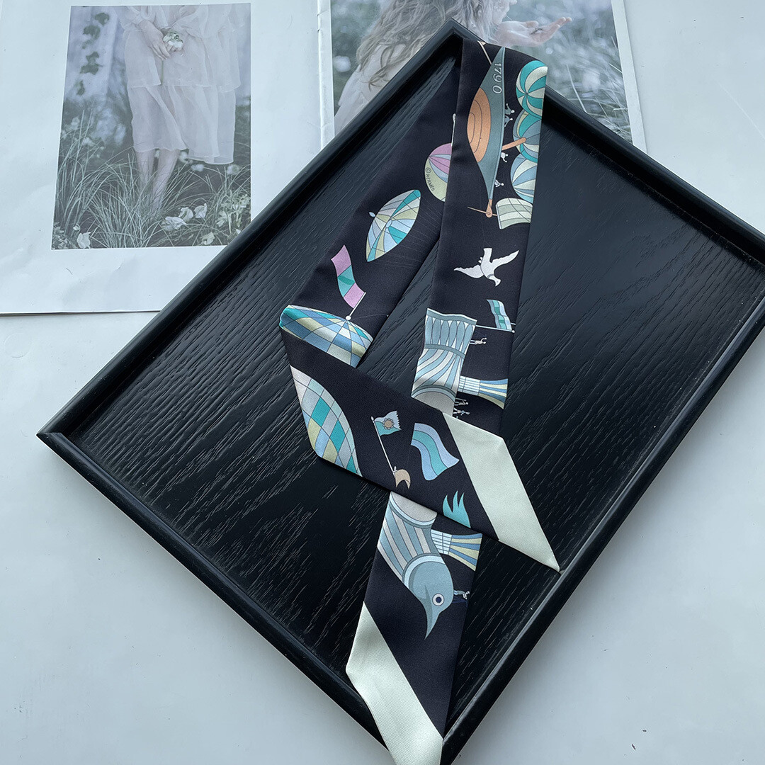 Quality 18 Momme Twill Silk Scarf Ribbon Balloon Print Necktie Headband 33″*2″