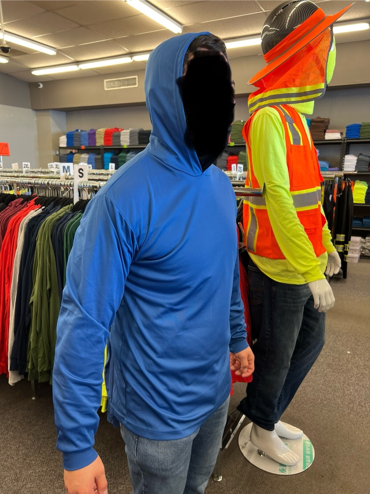 hoodie long sleeve t shirt 100% polyester for UV protection great for work