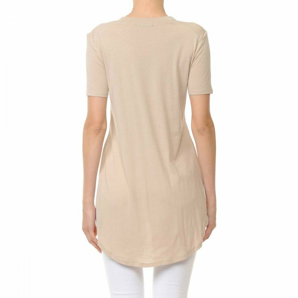 Overlapping Side Slit Round Neck Short Sleeve Loose Fit Top 69411