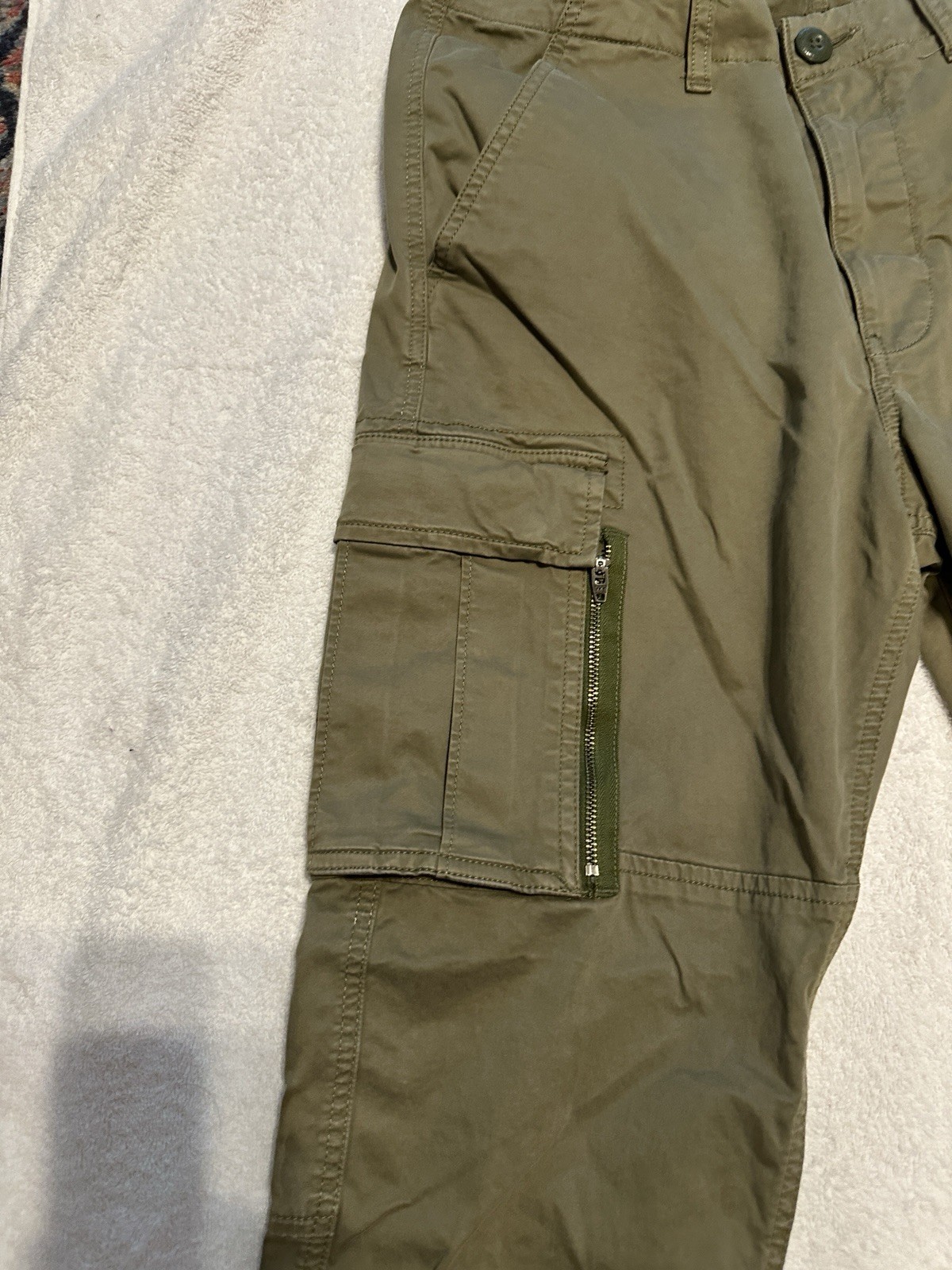 Superdry Men’s Green Solid Cargo Pants 32 Regular Straight Leg Twill Pockets