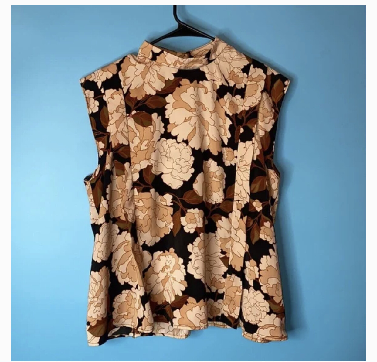 Floating Mums Floral Pink Peach Flowers Silky Cap Sleeve High Neck Blouse Top